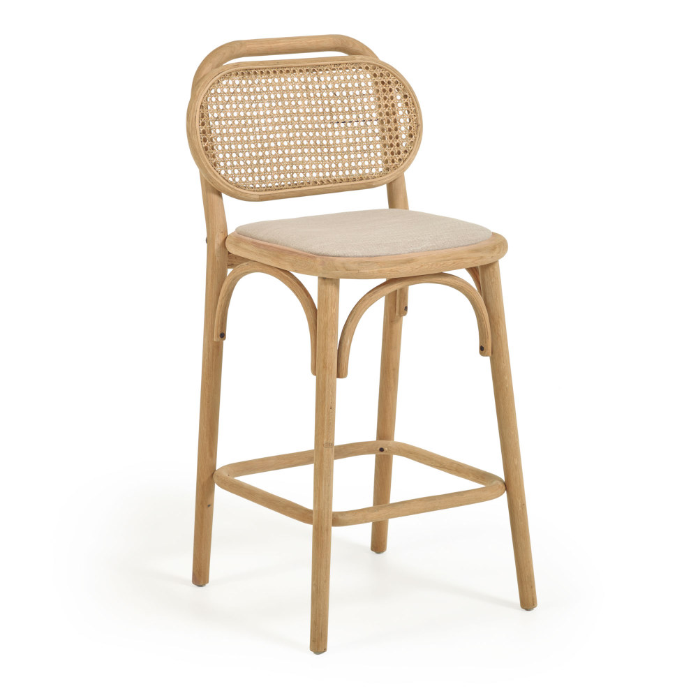Doriane 65 cm height solid oak stool with natural finish and upholstered seat FSC Mix Credit
